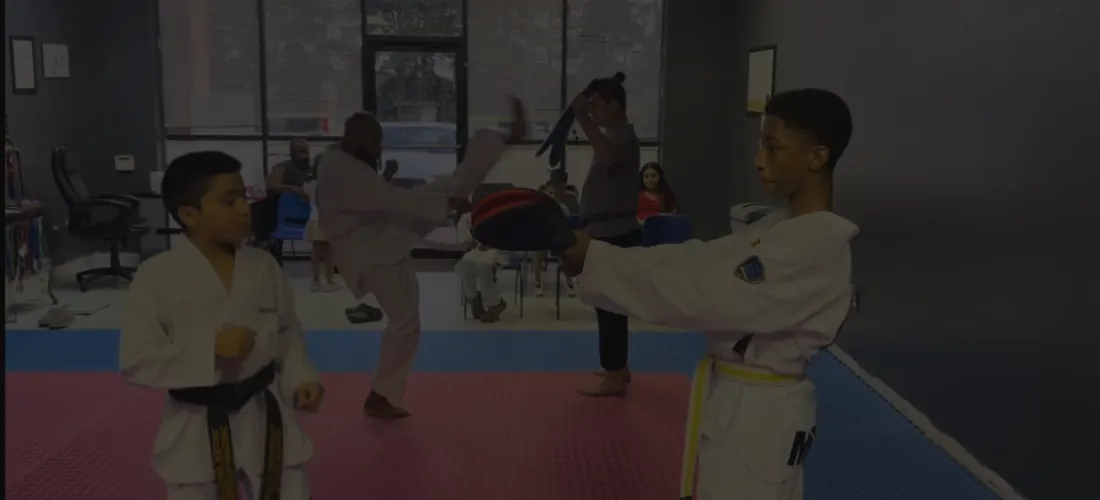 Riverdale Taekwondo students practicing kicks